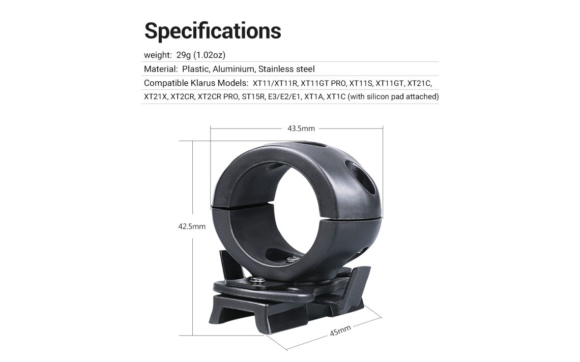 KLARUS FM3 Helmet Mount 23-27mm Flashlight