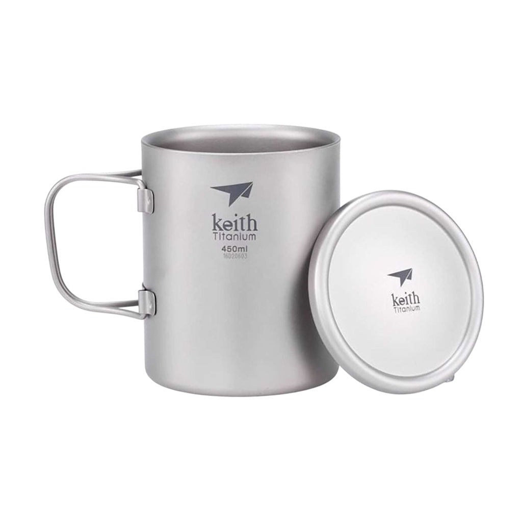 KEITH TITANIUM Double-Wall Mug with Folding Handle & Lid 450ml Ti3353