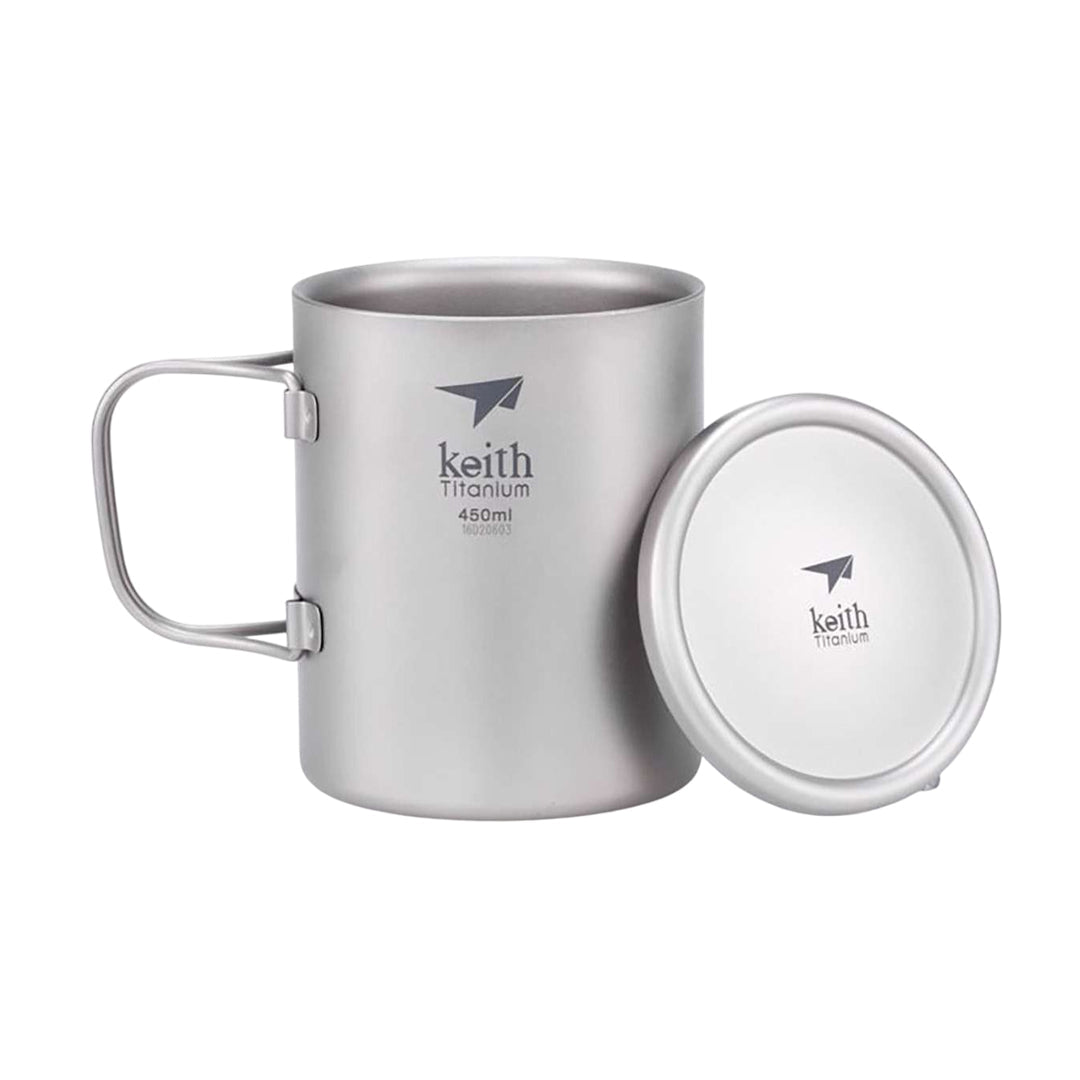 KEITH TITANIUM Double-Wall Mug with Folding Handle & Lid 450ml Ti3353