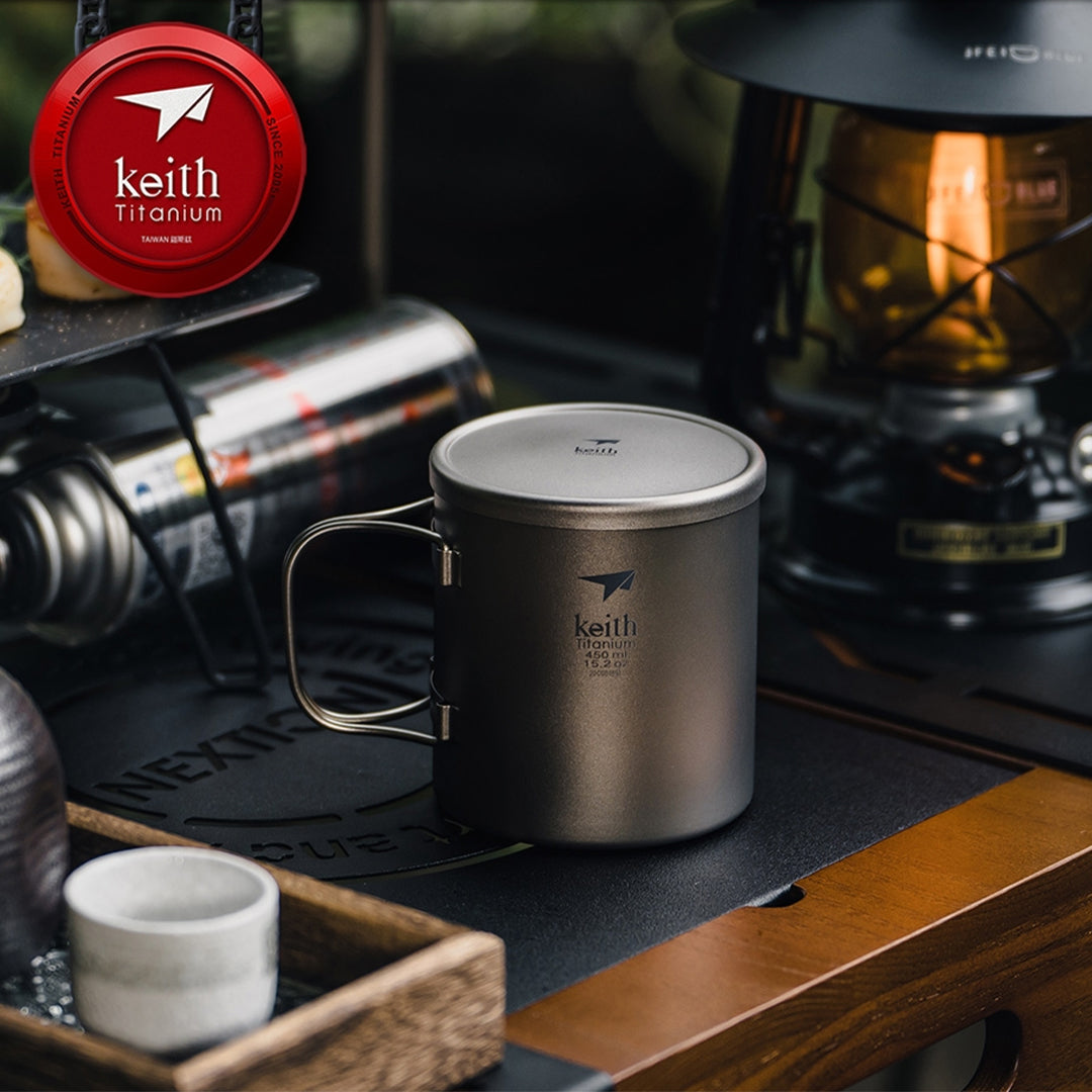 KEITH TITANIUM Double-Wall Mug with Folding Handle & Lid 450ml Ti3353