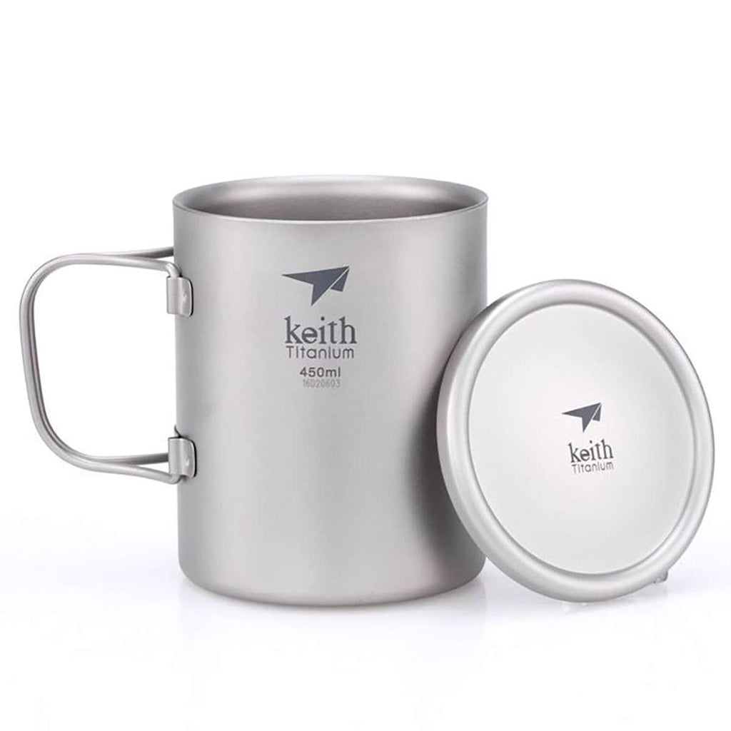 KEITH TITANIUM Double-Wall Mug with Folding Handle & Lid 450ml Ti3353