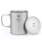 KEITH TITANIUM Double-Wall Mug with Folding Handle & Lid 450ml Ti3353