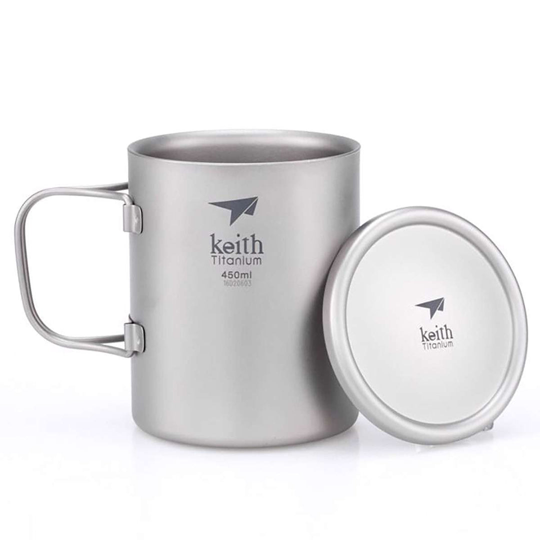 KEITH TITANIUM Double-Wall Mug with Folding Handle & Lid 450ml Ti3353