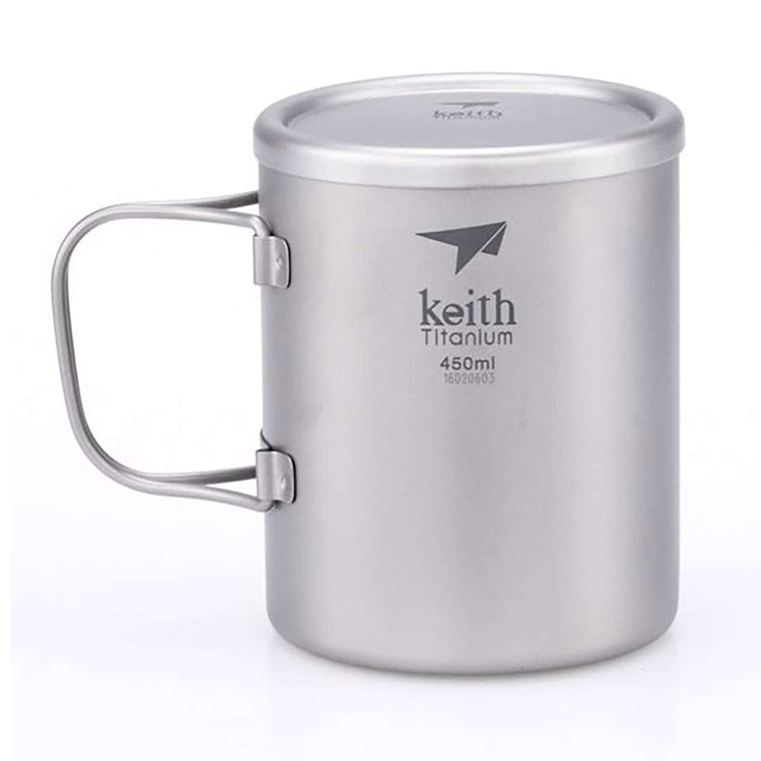 KEITH TITANIUM Double-Wall Mug with Folding Handle & Lid 450ml Ti3353