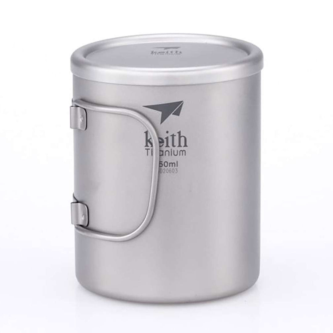 KEITH TITANIUM Double-Wall Mug with Folding Handle & Lid 450ml Ti3353