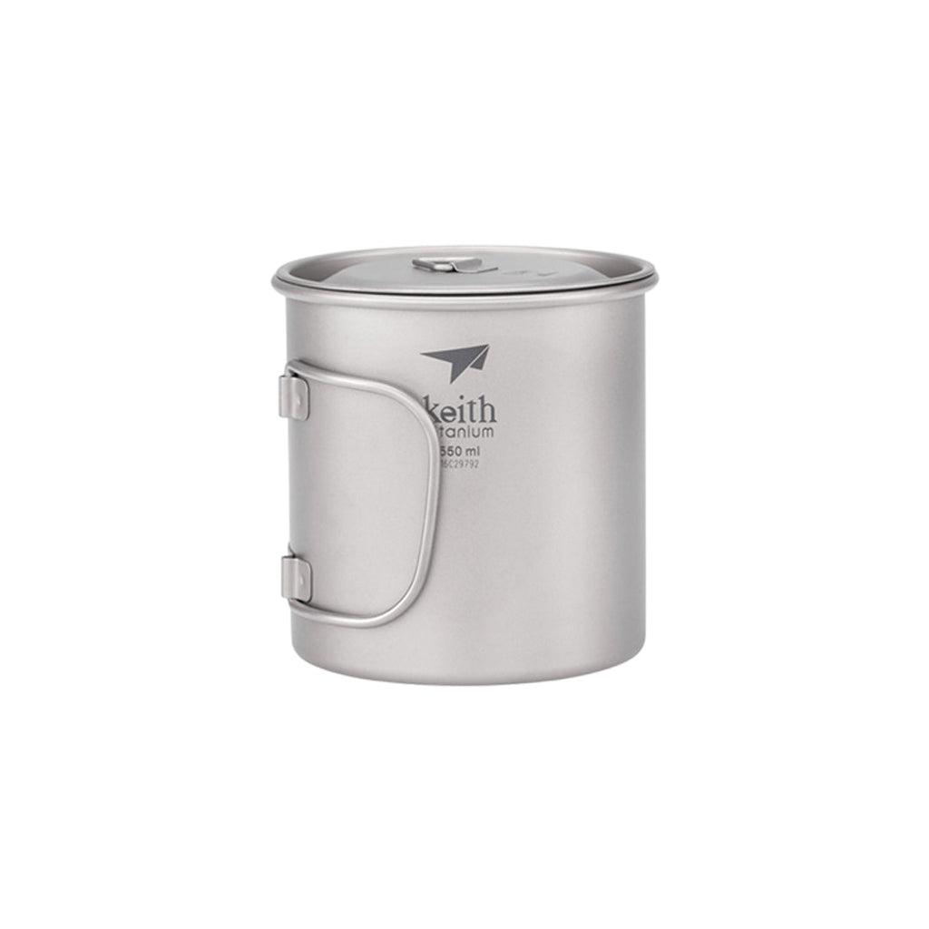KEITH TITANIUM Single-Wall Mug with Folding Handle & Lid 550ml Ti3206