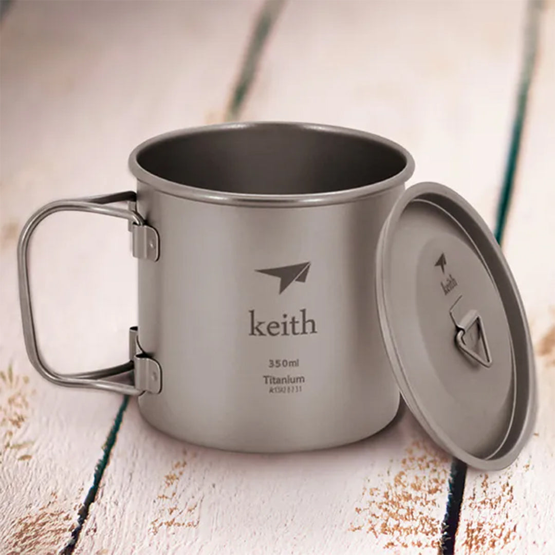 KEITH TITANIUM Single-Wall Mug with Folding Handle & Lid 350ml Ti3240