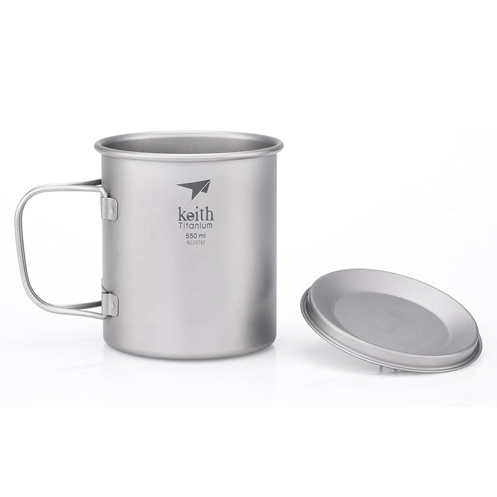KEITH TITANIUM Single-Wall Mug with Folding Handle & Lid 550ml Ti3206
