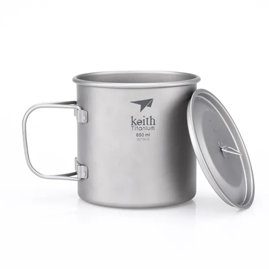 KEITH TITANIUM Single-Wall Mug with Folding Handle & Lid 650ml Ti3208