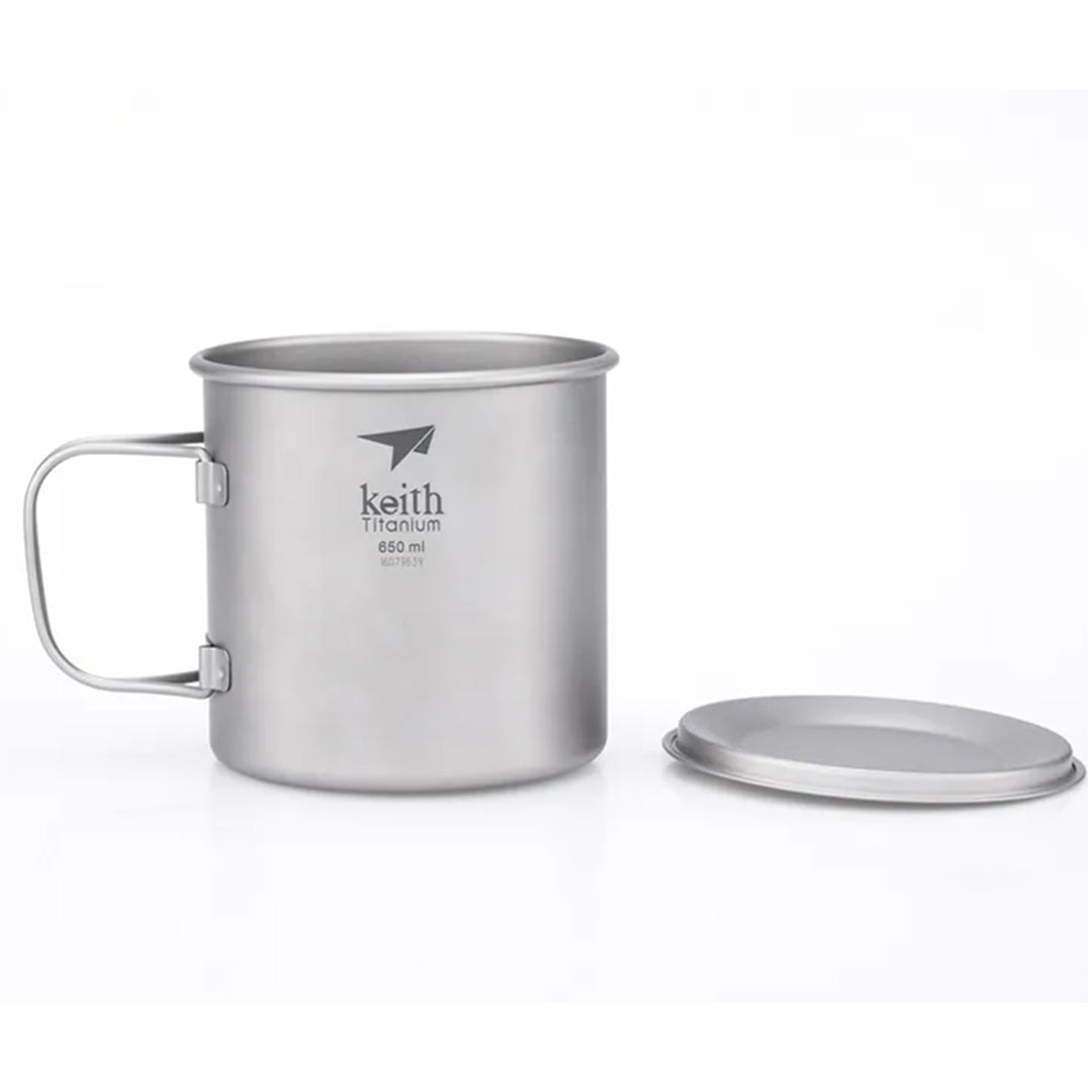 KEITH TITANIUM Single-Wall Mug with Folding Handle & Lid 650ml Ti3208