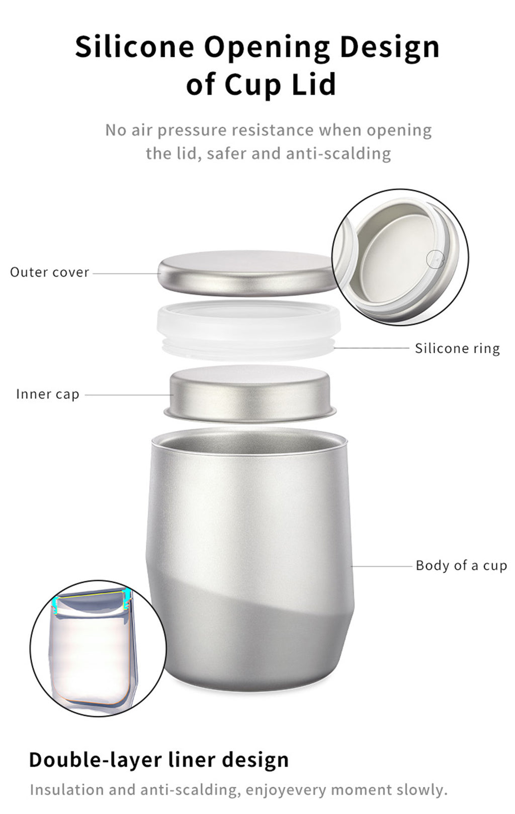 KEITH TITANIUM Double Wall Coffee Mug with Lid 220ml Ti3312