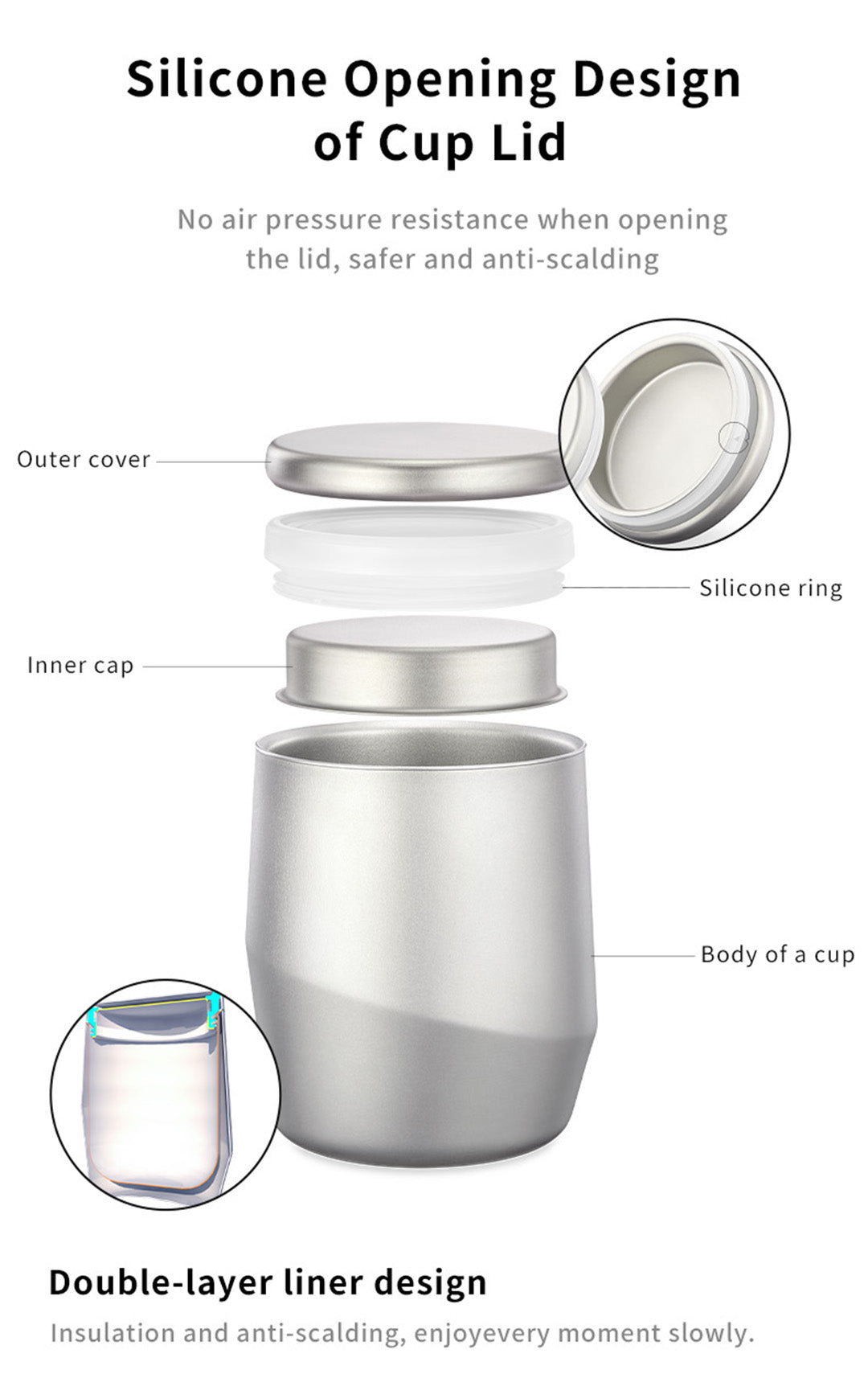 KEITH TITANIUM Double Wall Coffee Mug with Lid 220ml Ti3311