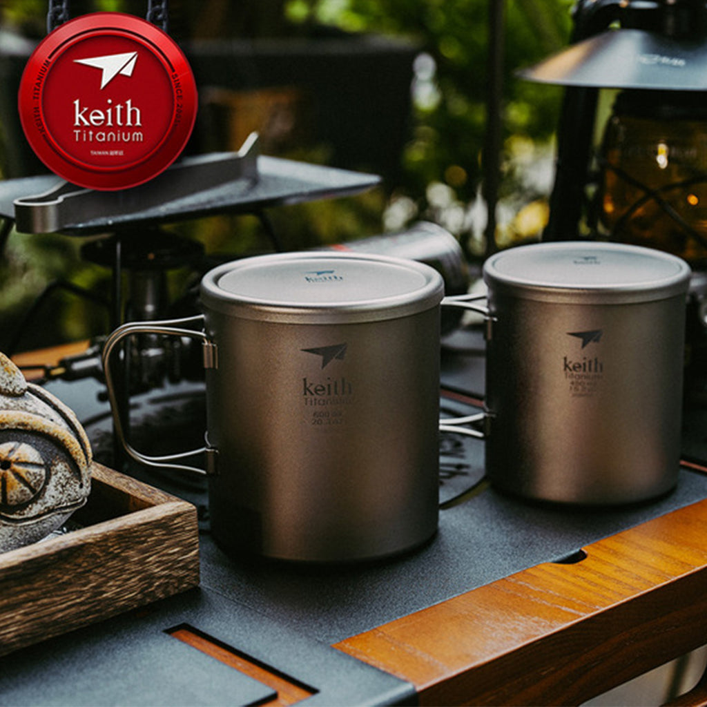 KEITH TITANIUM Double Wall Mug with Folding Handle & Lid 600ml Ti3357