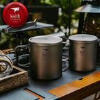 KEITH TITANIUM Double Wall Mug with Folding Handle & Lid 600ml Ti3357