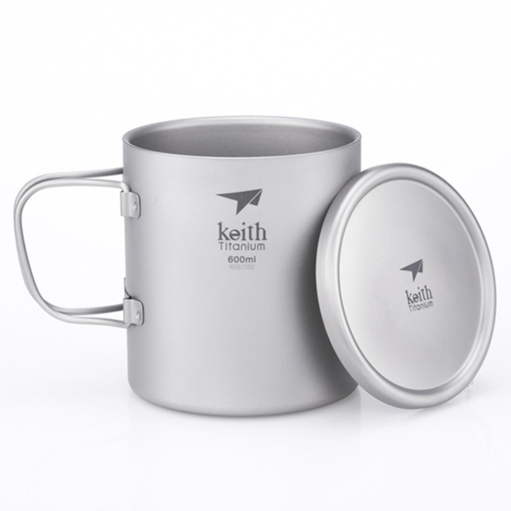 KEITH TITANIUM Double Wall Mug with Folding Handle & Lid 600ml Ti3357