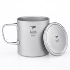 KEITH TITANIUM Double Wall Mug with Folding Handle & Lid 600ml Ti3357