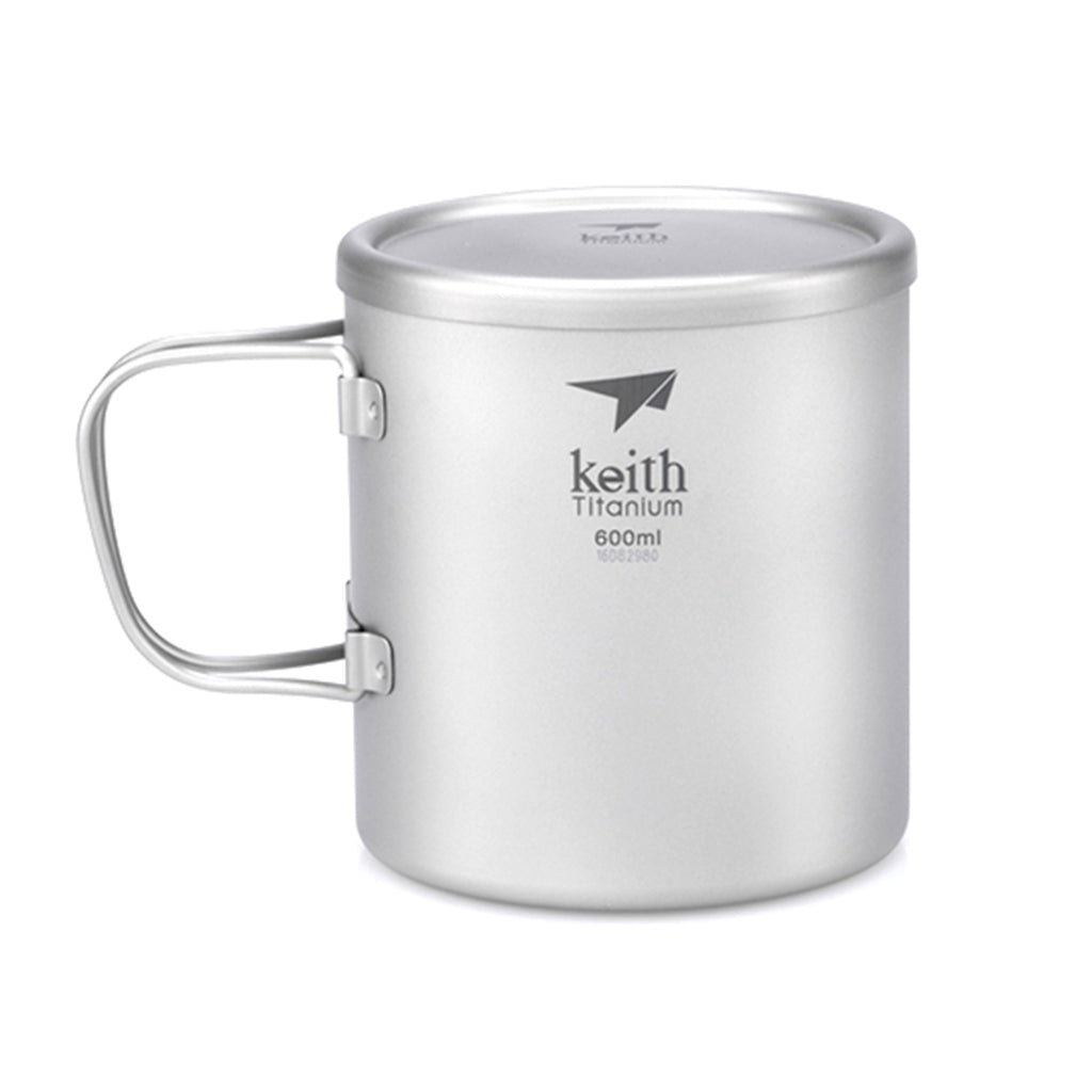 KEITH TITANIUM Double Wall Mug with Folding Handle & Lid 600ml Ti3357