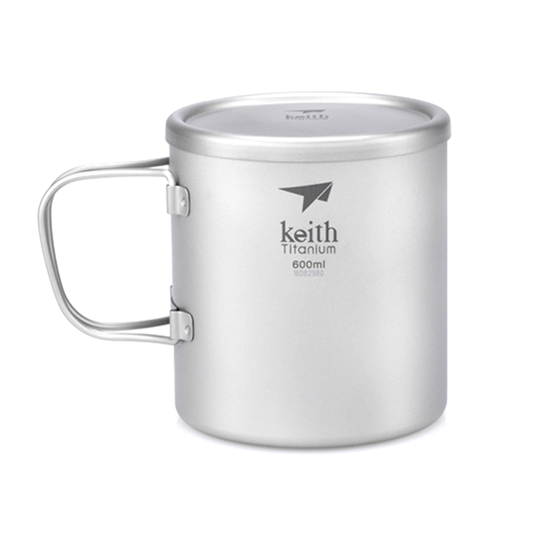 KEITH TITANIUM Double Wall Mug with Folding Handle & Lid 600ml Ti3357