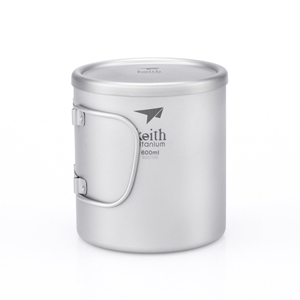 KEITH TITANIUM Double Wall Mug with Folding Handle & Lid 600ml Ti3357