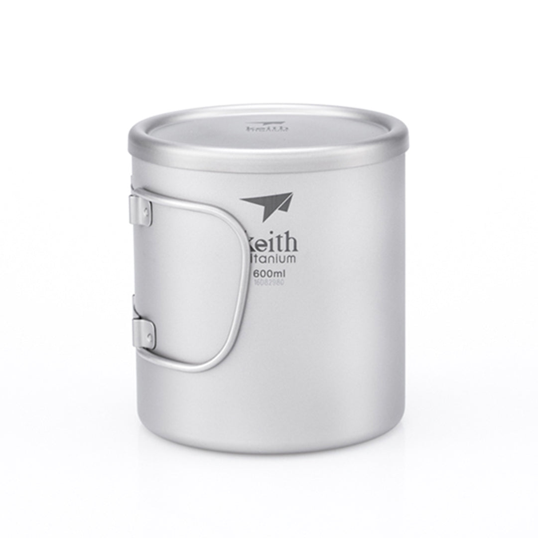 KEITH TITANIUM Double Wall Mug with Folding Handle & Lid 600ml Ti3357