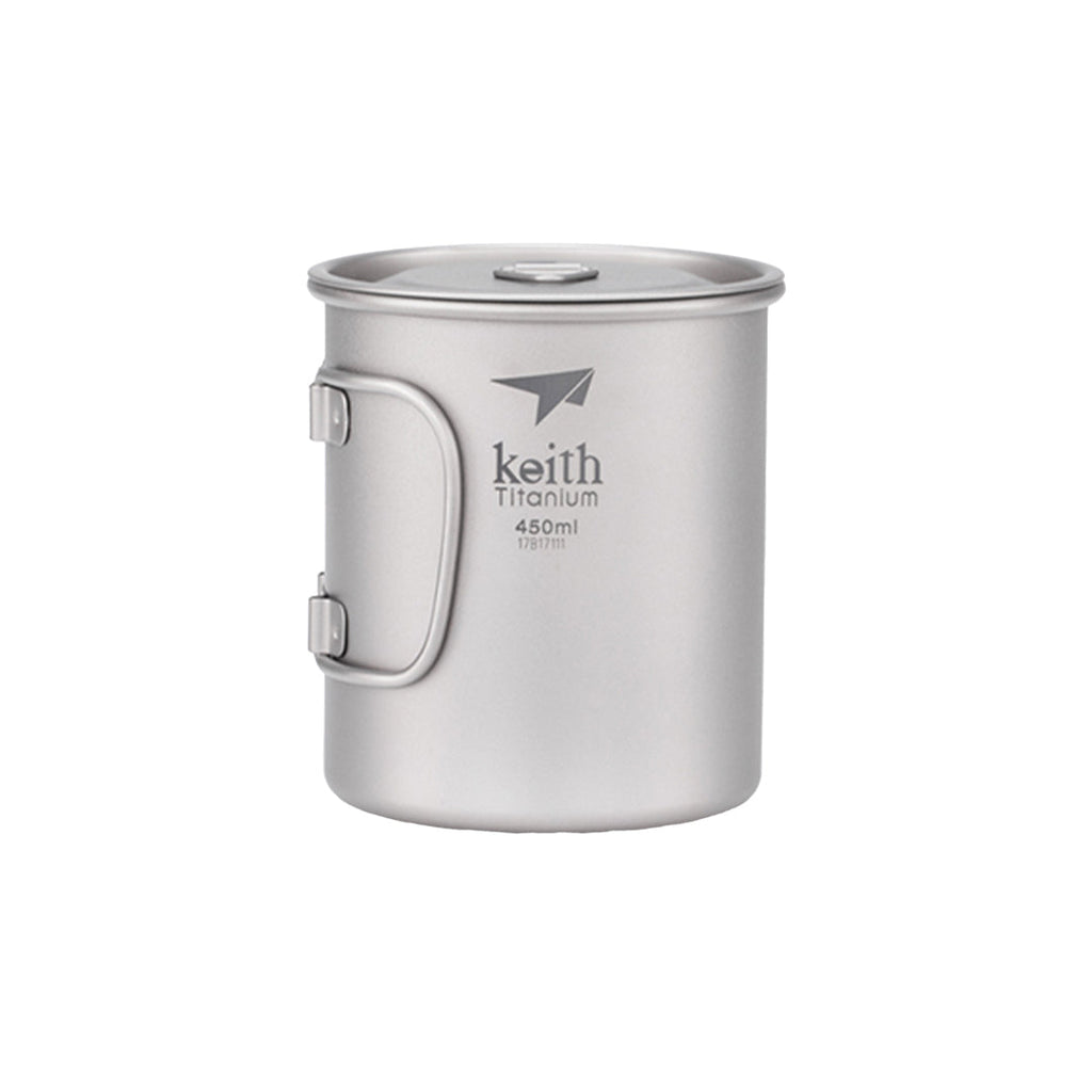 KEITH TITANIUM Single-Wall Mug with Folding Handle & Lid 450ml Ti3204