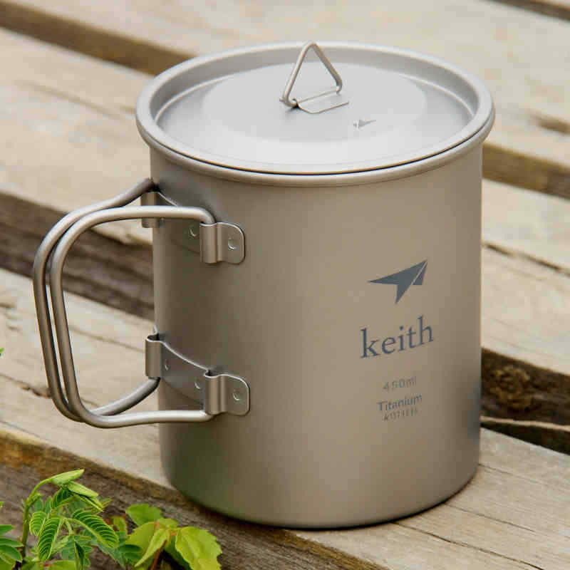 KEITH TITANIUM Single-Wall Mug with Folding Handle & Lid 450ml Ti3204