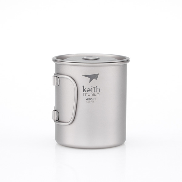 KEITH TITANIUM Single-Wall Mug with Folding Handle & Lid 450ml Ti3204