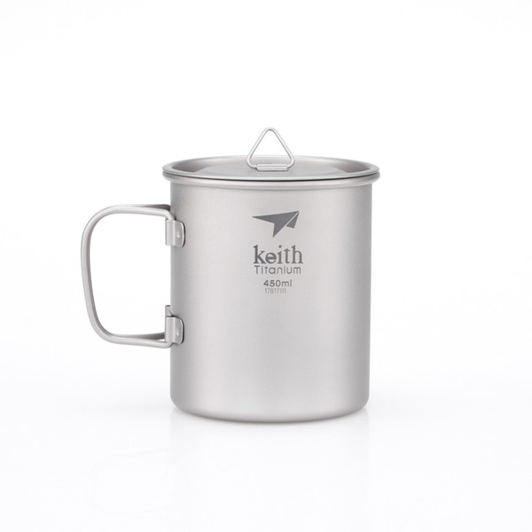 KEITH TITANIUM Single-Wall Mug with Folding Handle & Lid 450ml Ti3204
