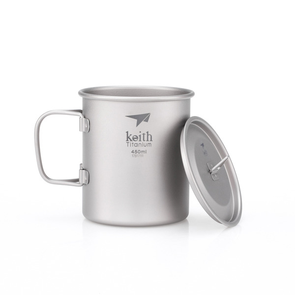 KEITH TITANIUM Single-Wall Mug with Folding Handle & Lid 450ml Ti3204