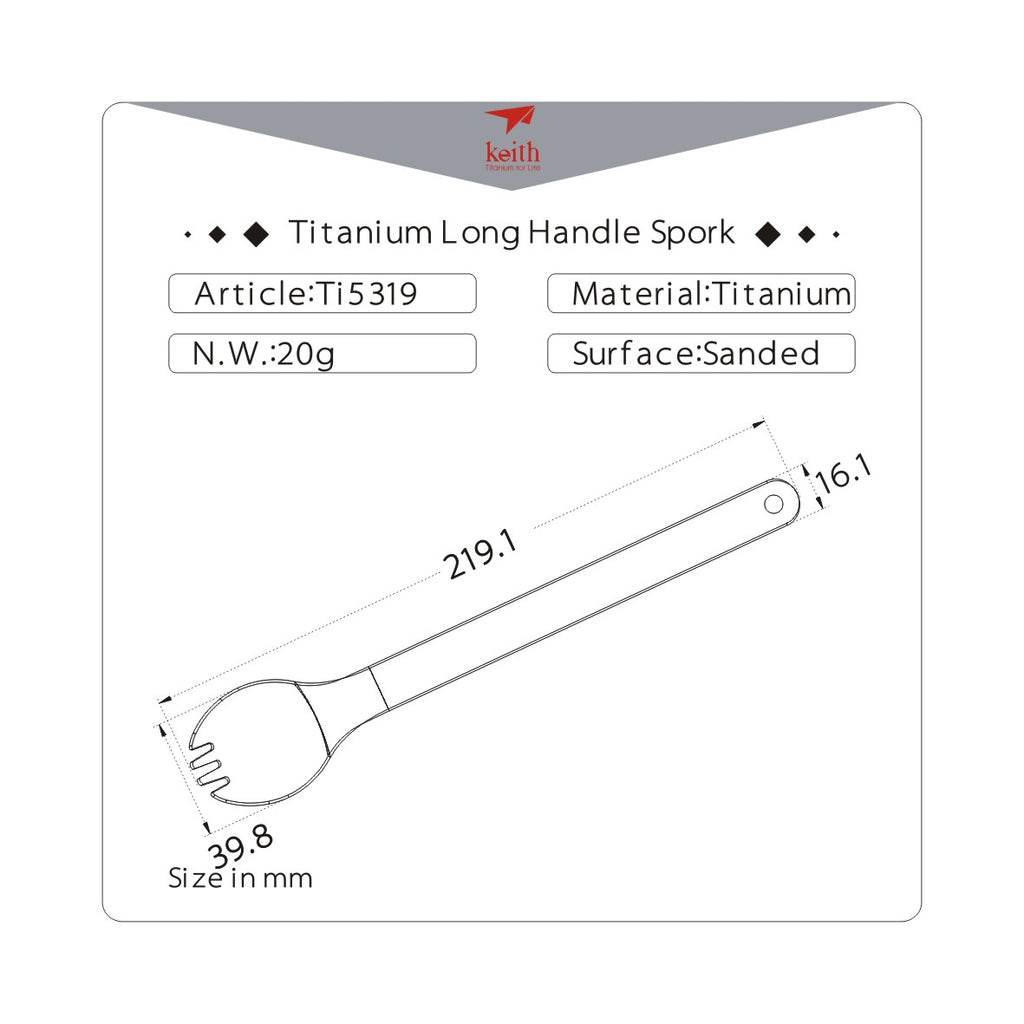 KEITH TITANIUM Long Handle Spork Ti5319
