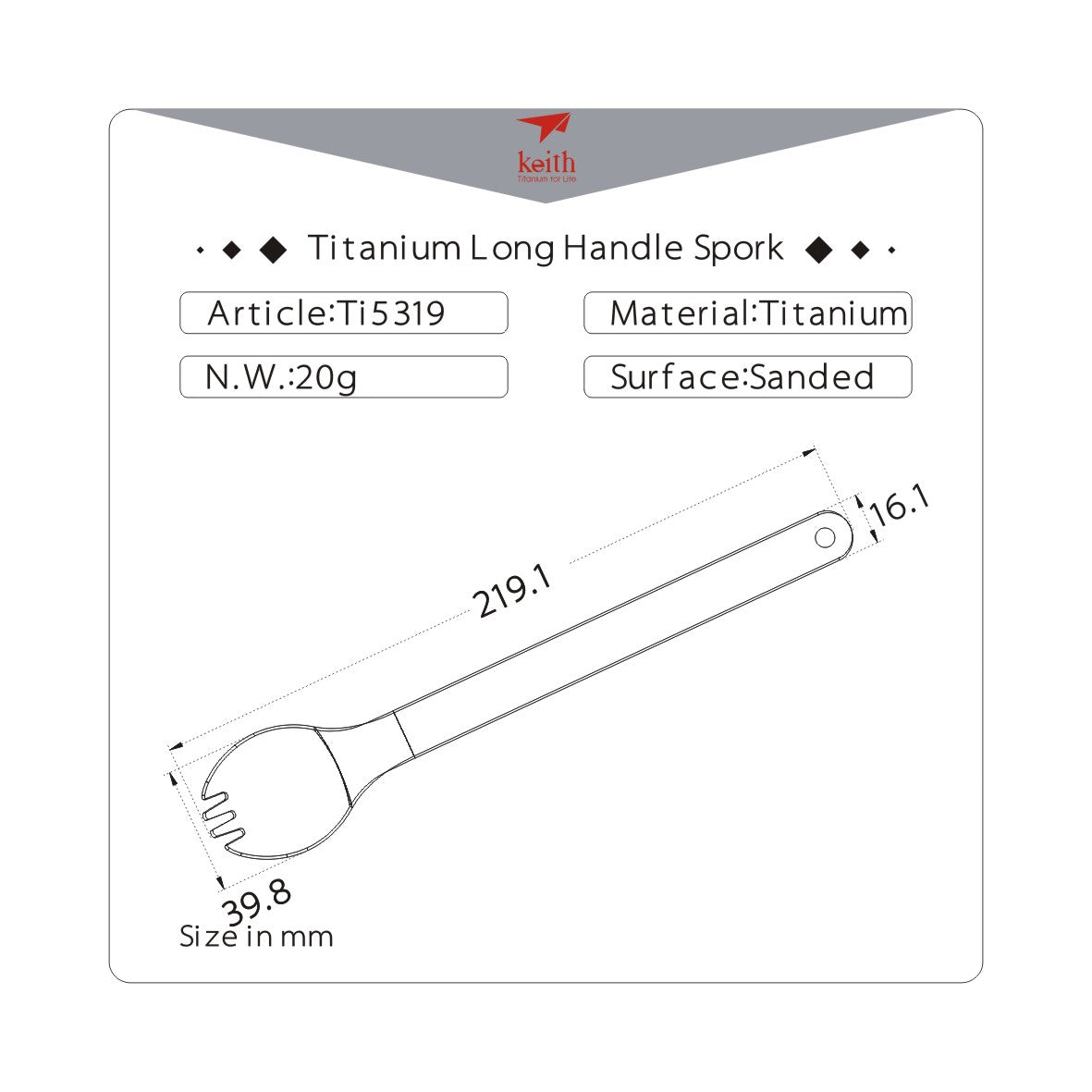KEITH TITANIUM Long Handle Spork Ti5319
