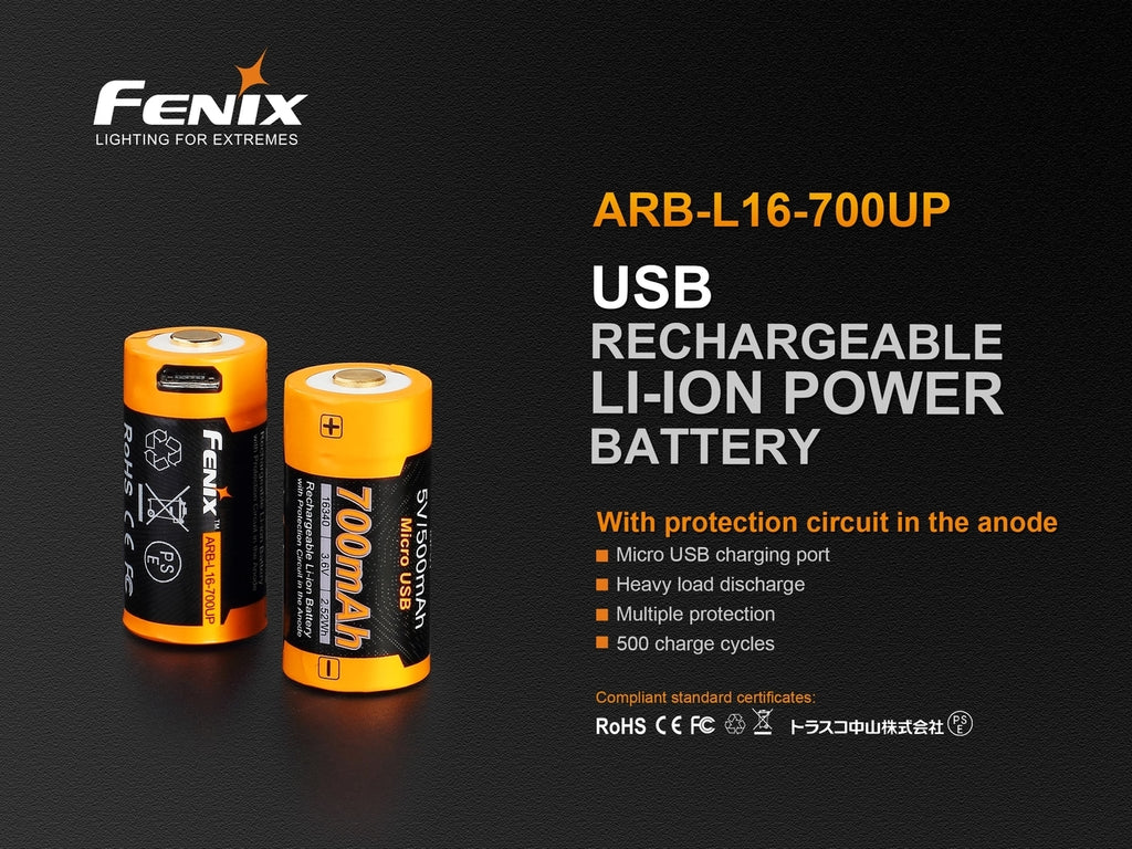 FENIX ARB-L16-700UP USB 16340 Rechargeable Battery