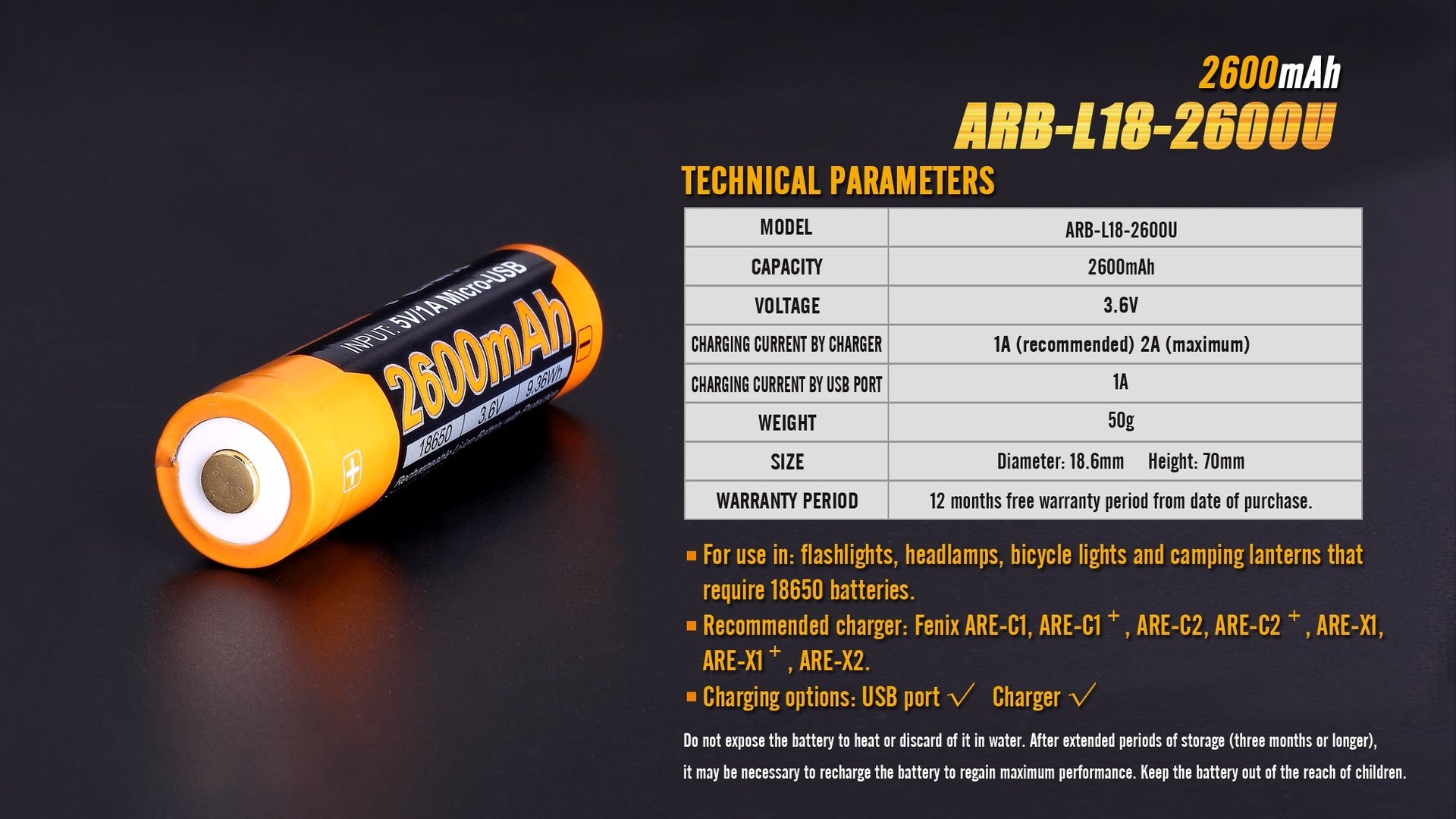 FENIX ARB-L18-2600U Rechargeable Battery