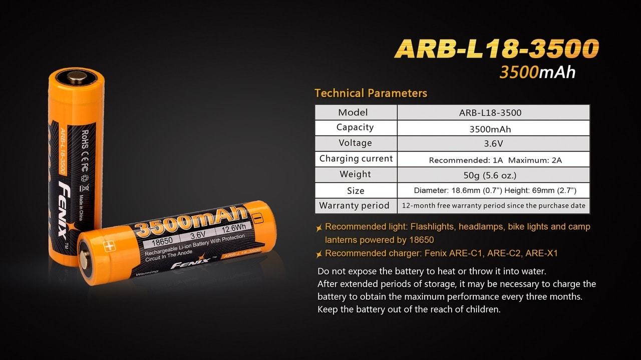 FENIX ARB-L18-3500 USB 18650 Rechargeable Battery