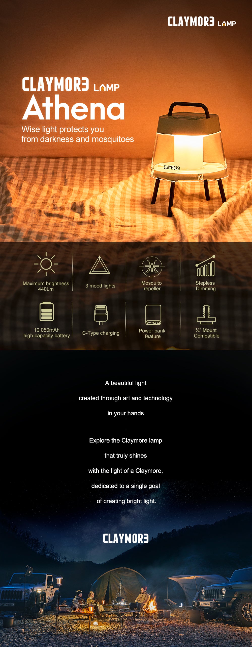 CLAYMORE Athena Rechargeable Lamp & Mosquito Repeller