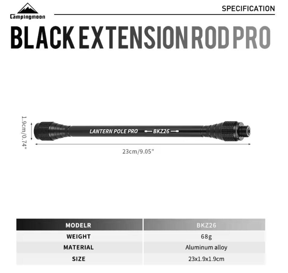 CAMPINGMOON BKZ26 Black Extension Rod Pro