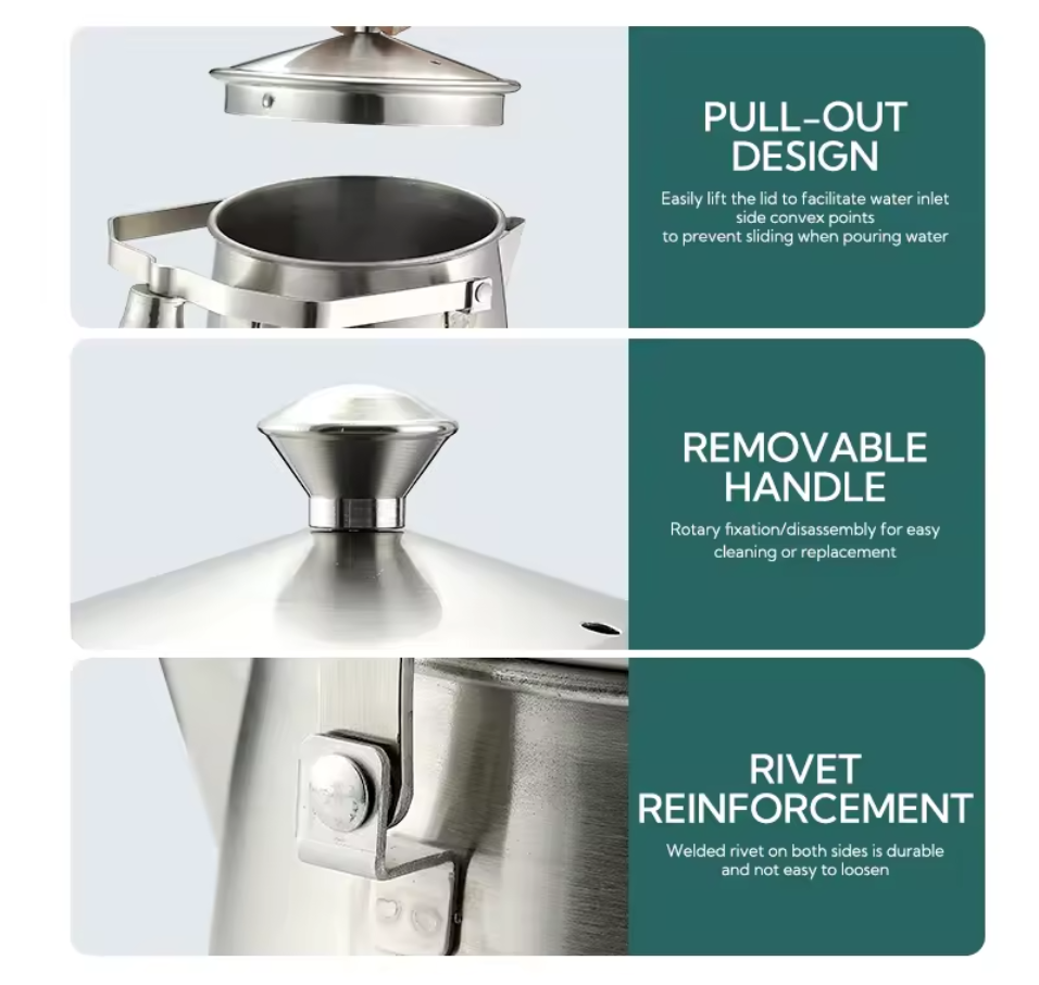 CAMPINGMOON SW-6 Silver Stainless Steel Kettle 1.5L