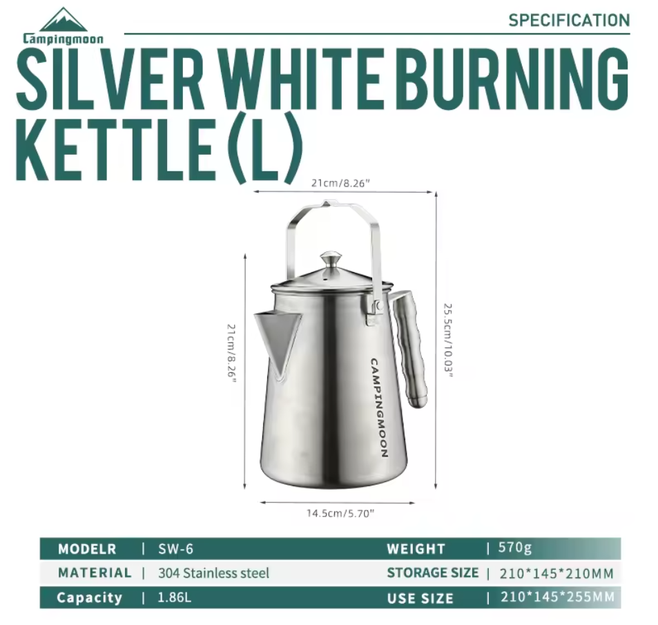 CAMPINGMOON SW-6 Silver Stainless Steel Kettle 1.5L