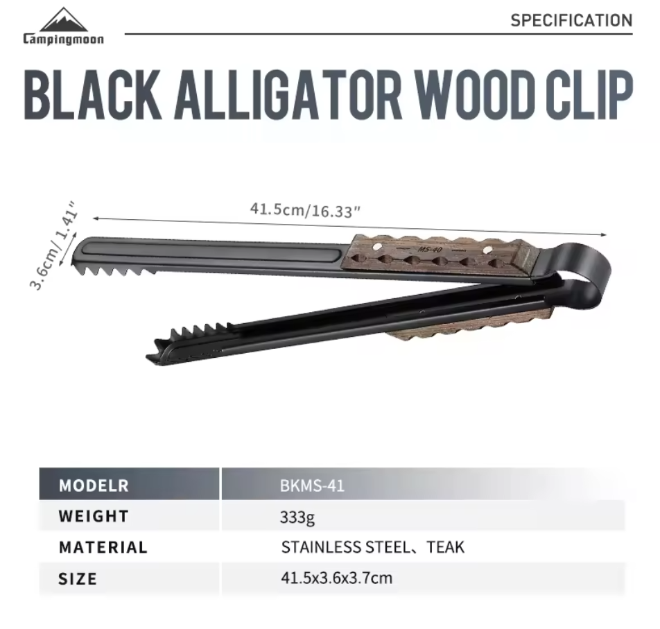 CAMPINGMOON BKMS-41 Black Alligator Barbecue Wood Handle Clip