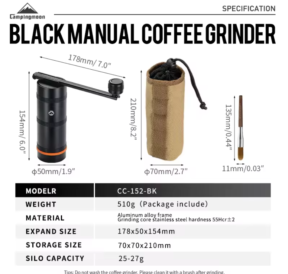 CAMPINGMOON CC-152-BK Portable Manual Coffee Grinder