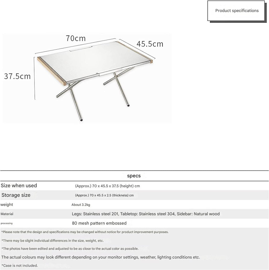 CAMPINGMOON T-380-1T Large Stainless Steel Table Embossed Finished