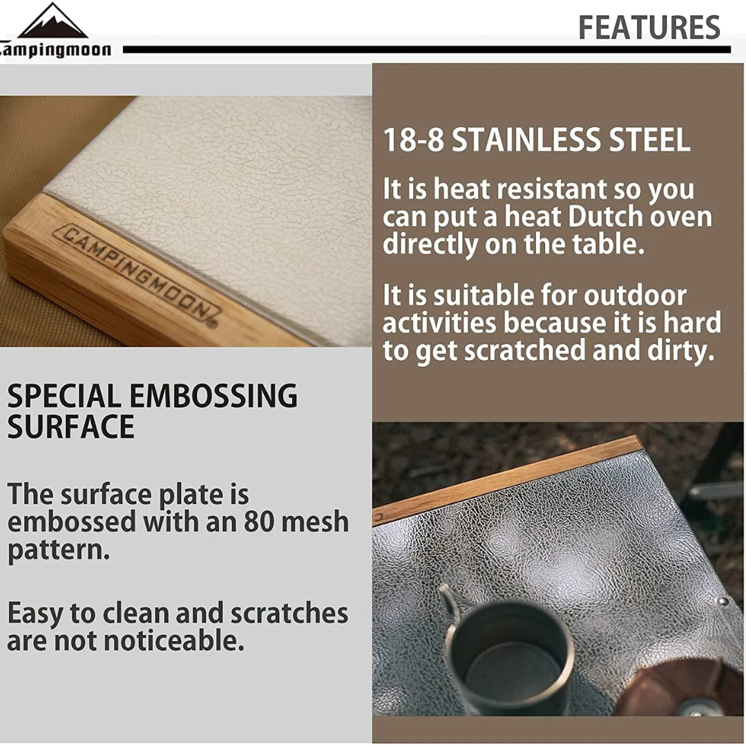 CAMPINGMOON T-380-1T Large Stainless Steel Table Embossed Finished