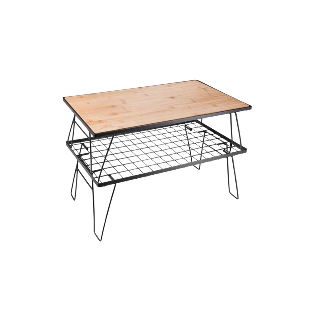 CAMPINGMOON T-230-2TP Steel Field Rack Table Set With Bamboo Plate