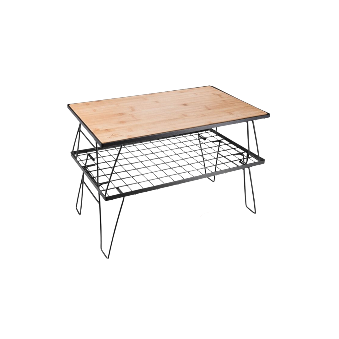 CAMPINGMOON T-230-2TP Steel Field Rack Table Set With Bamboo Plate