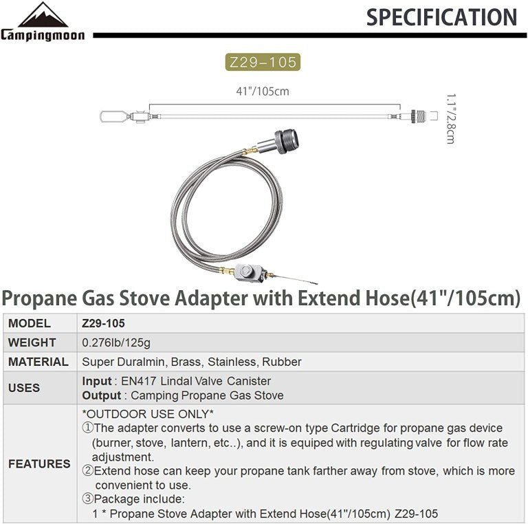 CAMPINGMOON Z29-105 Adapter Propane Gas Extended Hose