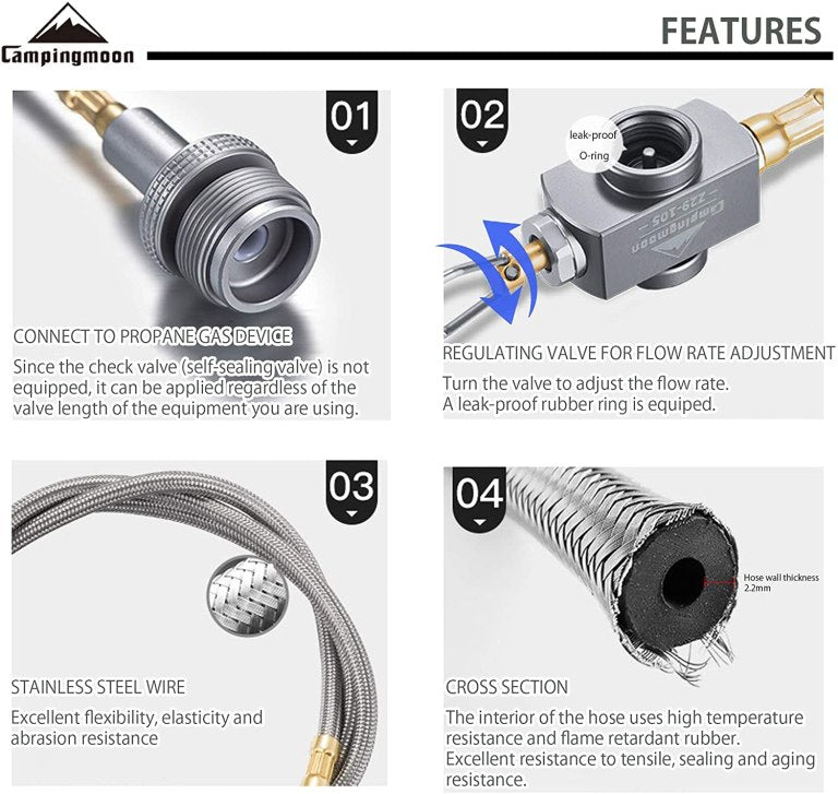 CAMPINGMOON Z29-105 Adapter Propane Gas Extended Hose