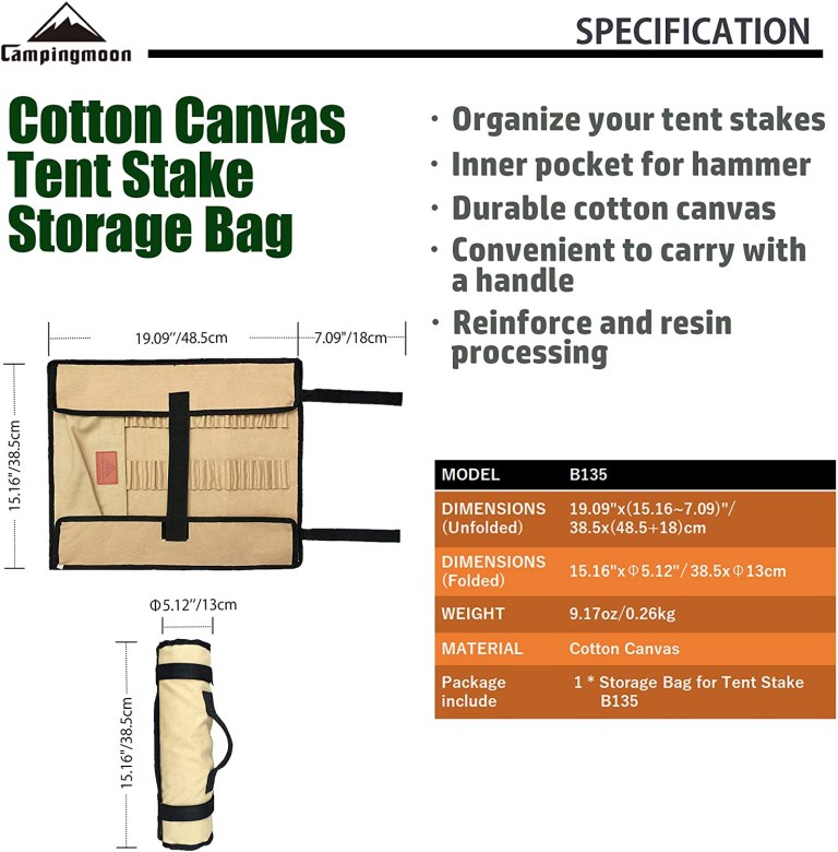 CAMPINGMOON B-135 Large Tent Peg Storage Bag