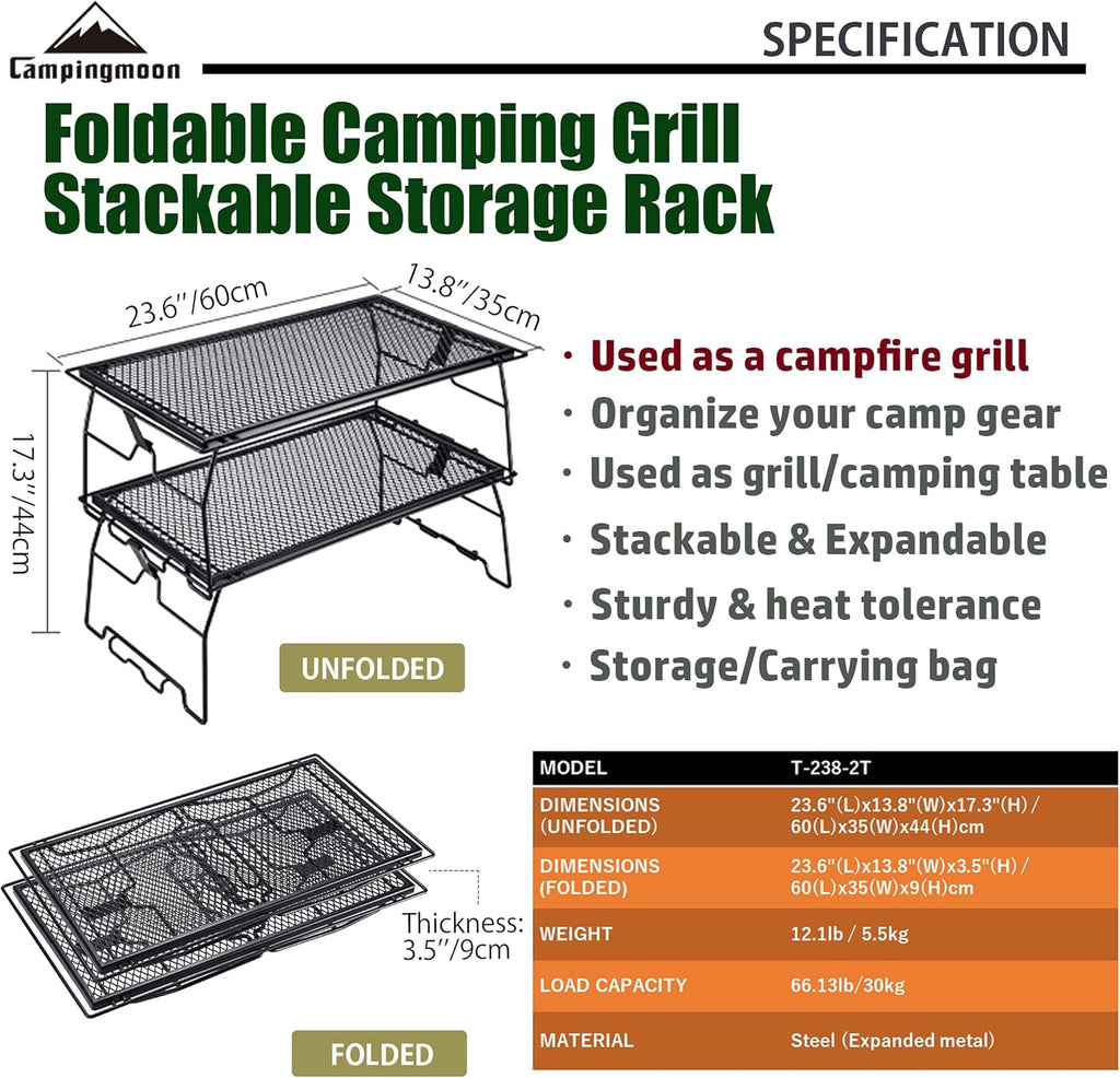 CAMPINGMOON T-238-2T Set Stackable Steel Mesh Table Rack