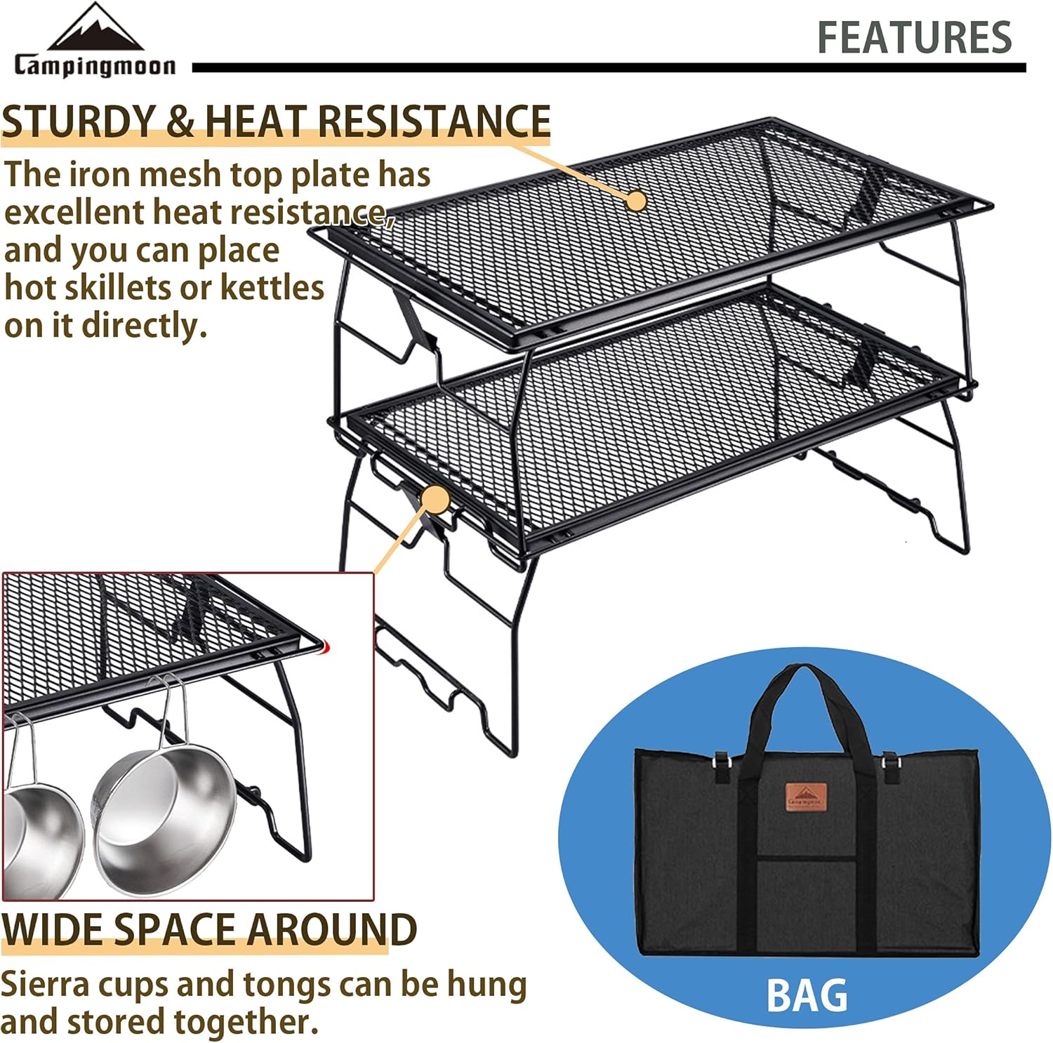 CAMPINGMOON T-238-2T Set Stackable Steel Mesh Table Rack
