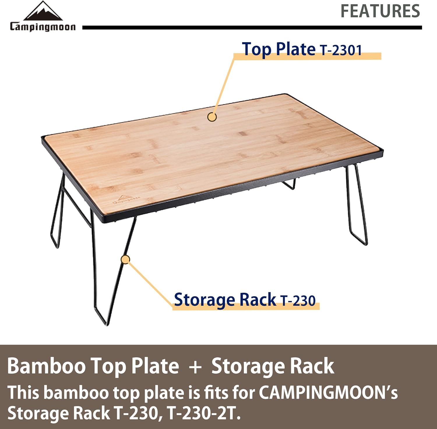 CAMPINGMOON T-2301 Wooden Bamboo Plate Field Rack Top Plate
